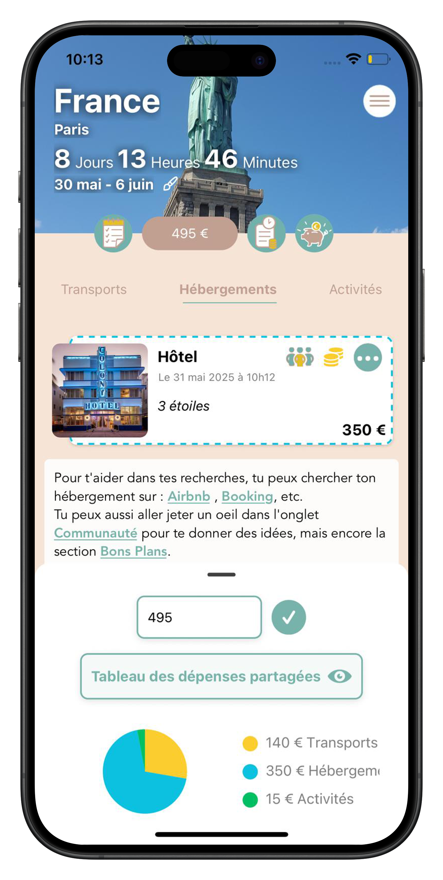 Interface de gestion des dépenses partagées